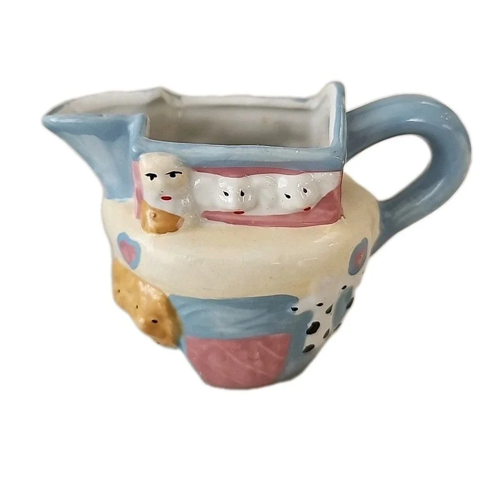 Vintage 3-Pc. Noah's Ark Napkin Holder, Creamer & Sugar Hand-Painted Ceramic Set
